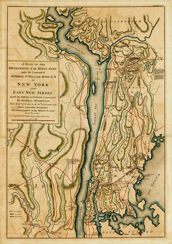 New York, 1776, Battles of White Plains, Long Island, Revolutionary War Map