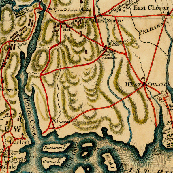 New York, 1776, Battles of White Plains, Long Island, Revolutionary War Map