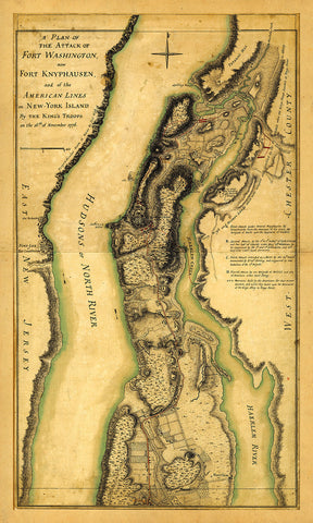 New York, 1776, Fort Washington, Revolutionary War Map