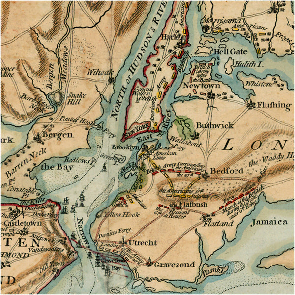 New York, 1776, Battle of Long Island, Revolutionary War Map