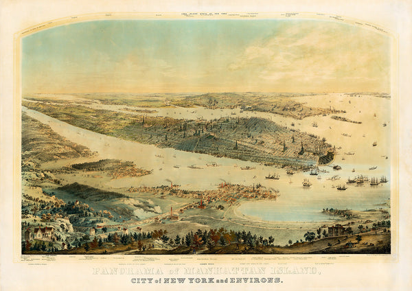 New York, 1854, Manhattan, Panoramaic View, Framed
