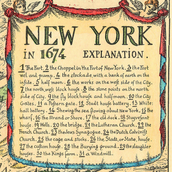 New York, 1674, Lower Manhattan, Vintage Map