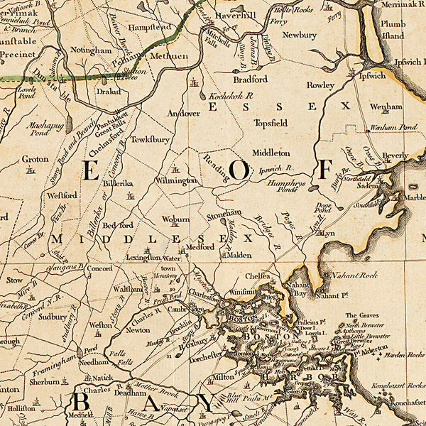New England, 1755, Mayflower, Pilgrims, Plymouth Rock, Map