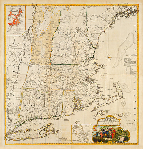 New England, 1755, Mayflower, Pilgrims, Plymouth Rock, Map