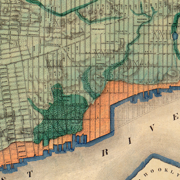 New York, 1865, Topographical, Sanitary Map, Egbert Viele (I)