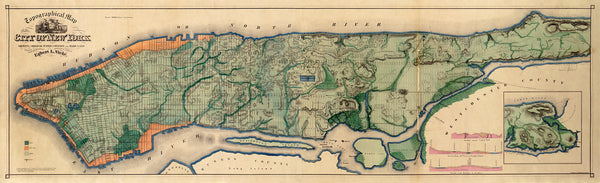 New York, 1865, Topographical, Sanitary Map, Egbert Viele (I)