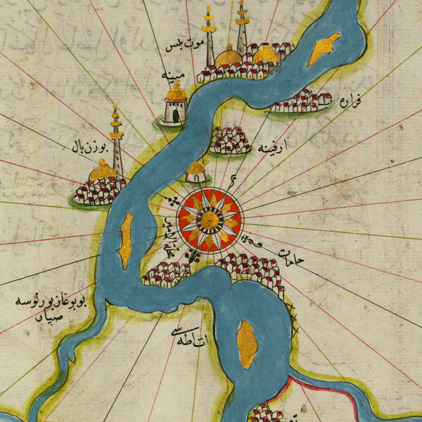 Cairo, Alexandria, Nile, Egypt, 1525, Piri Reis, Antique Map