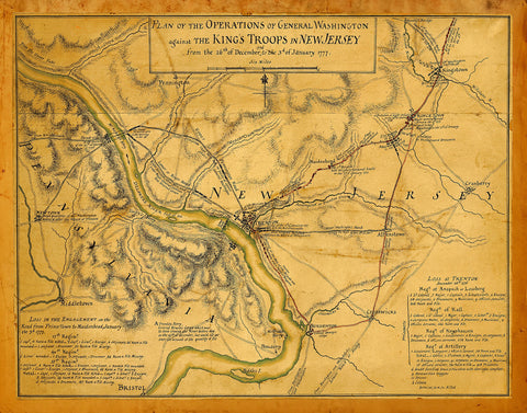 New Jersey, 1777, Battles of Trenton, Princeton, 1776-77, Revolutionary War Map (I)
