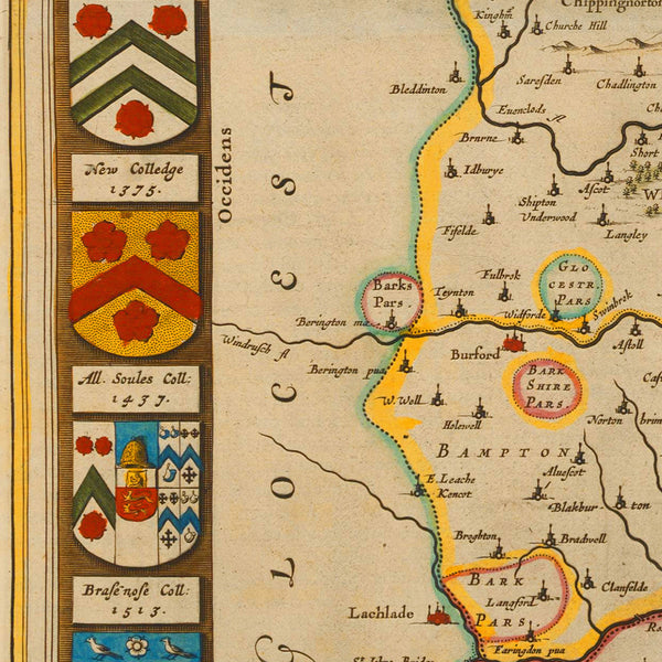 Oxford, 1645, Oxonivm Comitatus, Oxford Shire, Blaeu Map