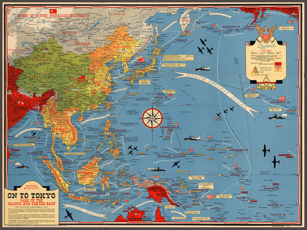 Pacific, 1944, Asian & Pacific Theater, WWII Pictorial Map