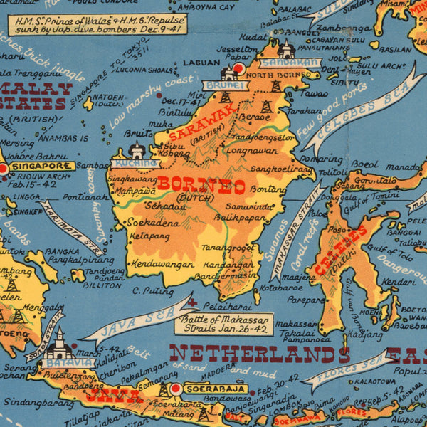Pacific, 1944, Asian & Pacific Theater, WWII Pictorial Map