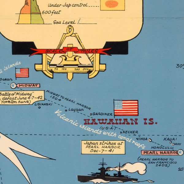 Pacific, 1944, Asian & Pacific Theater, WWII Pictorial Map