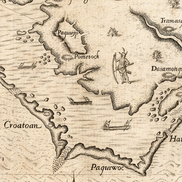 Virginia, 1590, Pomeiooc Village, John White, Thomas Hariot, De Bry, Engraving, Fine Art Print (I)