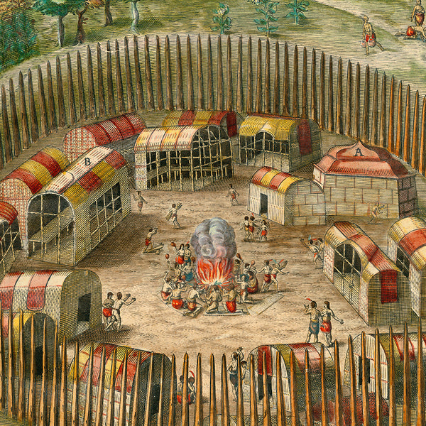 Virginia, 1590, Pomeiooc Village, John White, Thomas Hariot, De Bry, Engraving, Fine Art Print (I)