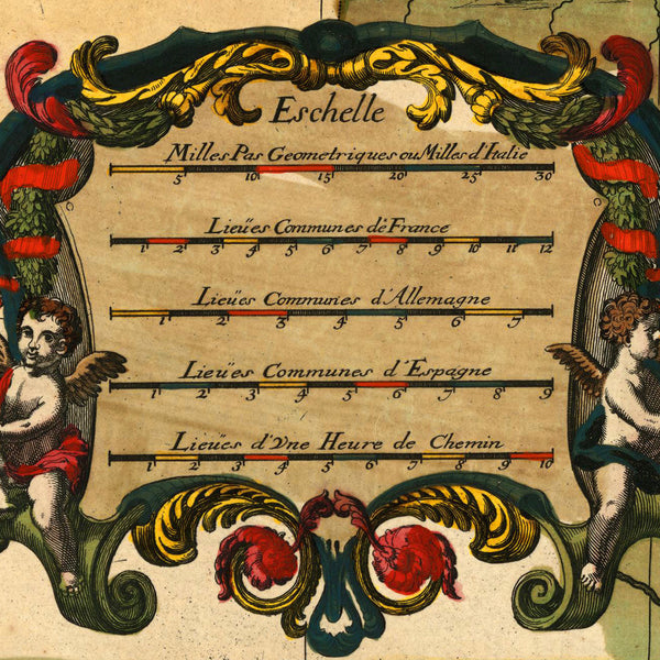 Pyrenees, 1694, Monts Pyrénées, France Spain Border, Old Map