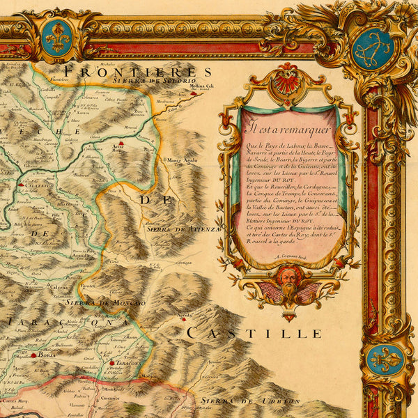 Pyrenees, 1730, Monts Pyrénées, France Spain Border, Old Map