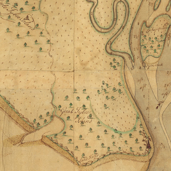 Savannah, 1751, Savannah River, Tybee Island, Georgia, Old Manuscript Map