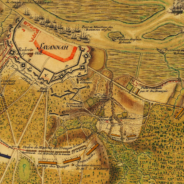 Savannah, 1779, Siege of Savannah, Georgia, Revolutionary War Map