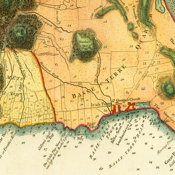 Caribbean, 1794, St. Kitts, St. Christopher, Nevis, Old Map