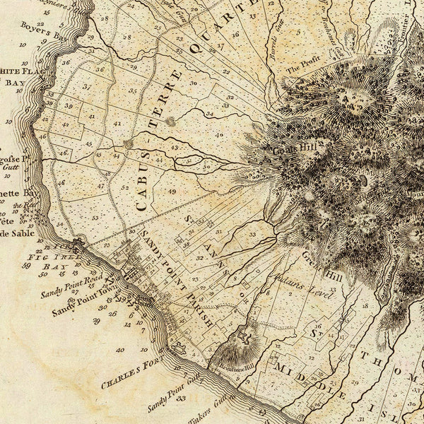 Caribbean, 1775, St. Kitts, St. Christopher, Nevis, Old Map