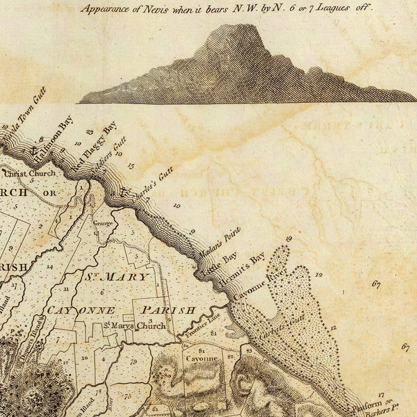 Caribbean, 1775, St. Kitts, St. Christopher, Nevis, Old Map