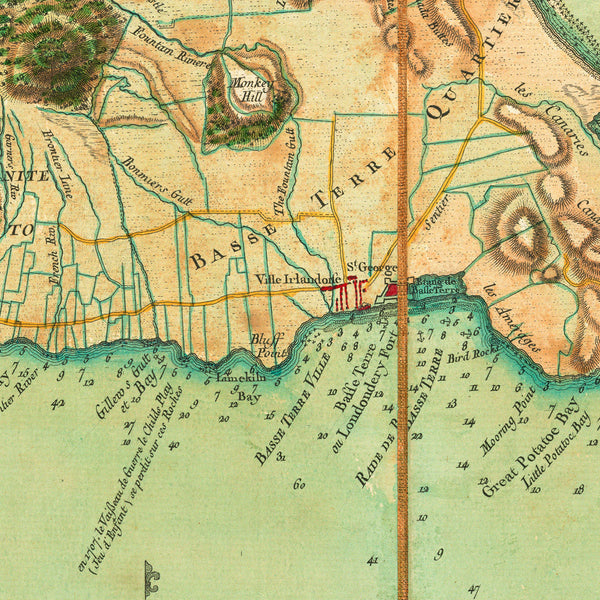 Caribbean, 1779, St. Kitts, St. Christopher, Nevis, Old Map