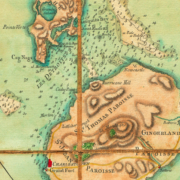 Caribbean, 1779, St. Kitts, St. Christopher, Nevis, Old Map