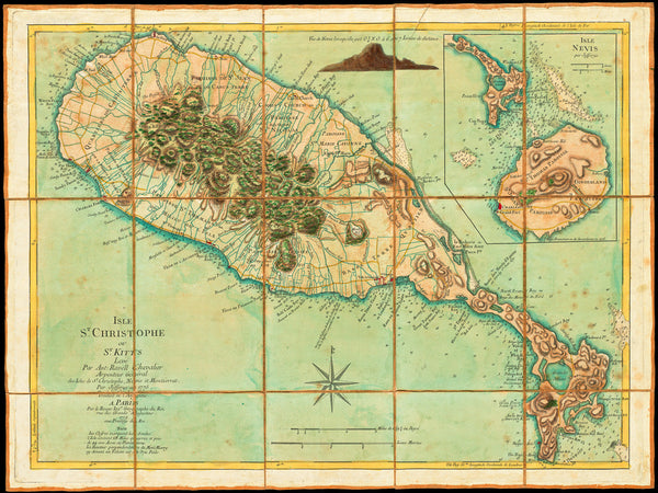 Caribbean, 1779, St. Kitts, St. Christopher, Nevis, Old Map