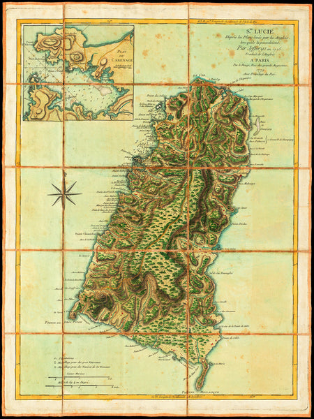 Caribbean, 1779, St. Lucia, Ste. Lucie, Old Map