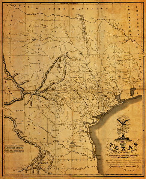 Texas, 1830, Stephen F. Austin Map