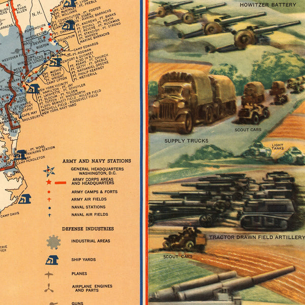 USA, 1942, WWII Defense Map