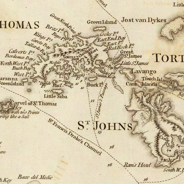 Caribbean, 1775, Virgin Islands, BVI, USVI, Old Map