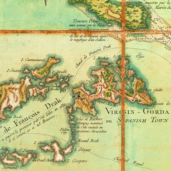 Caribbean, 1779, Virgin Islands, Les Vierges, BVI, USVI, Old Map