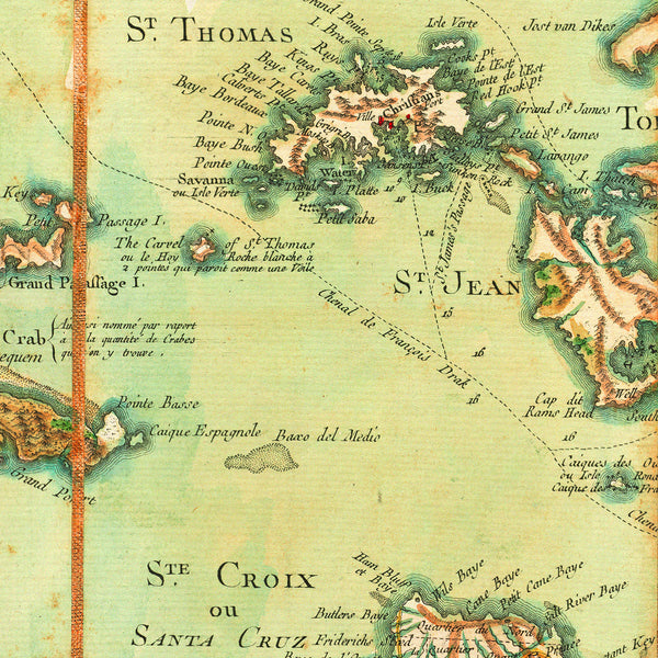 Caribbean, 1779, Virgin Islands, Les Vierges, BVI, USVI, Old Map