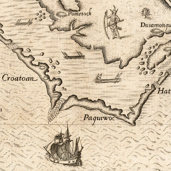 Virginia, 1590, Americæ Pars Nunc Virginia (II), White, De Bry Map