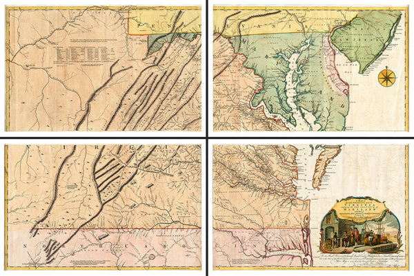 Virginia, 1755, Fry-Jefferson Map, 4-Sheet Large Wall Map