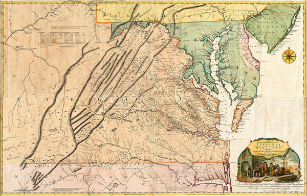 Virginia, 1755, Fry-Jefferson Map, 4-Sheet Large Wall Map
