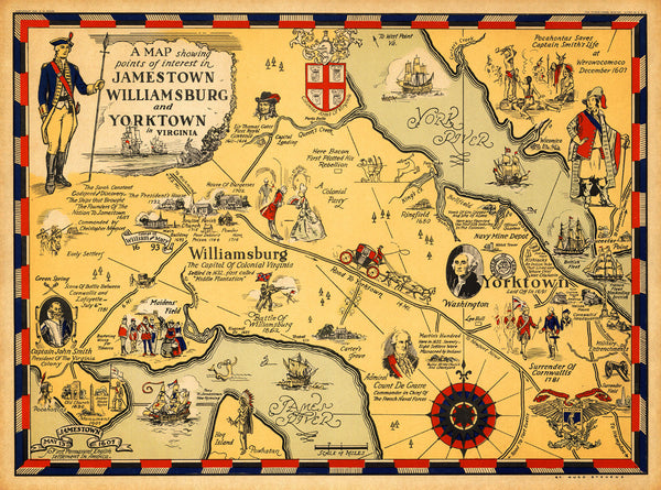 Virginia, 1607–1930, Williamsburg, Jamestown, Yorktown, Historical Map