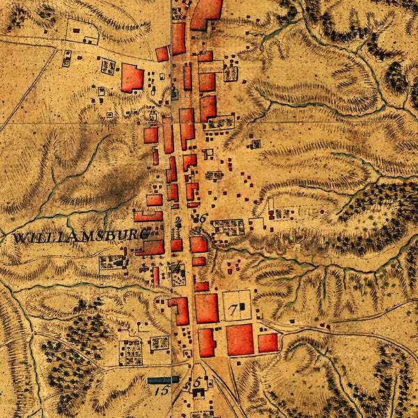 Williamsburg, 1781, Virginia, Rochambeau’s Army, Revolutionary War Map