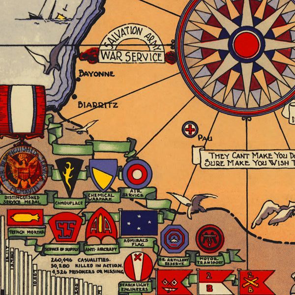 American Expeditionary Force in Europe, WWI Historical Map