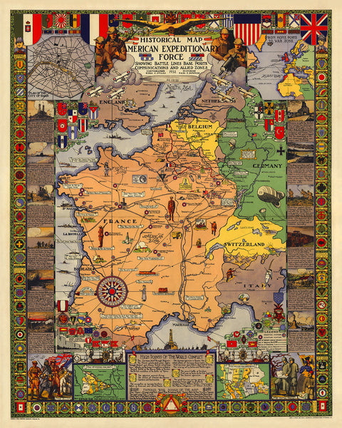 American Expeditionary Force in Europe, WWI Historical Map