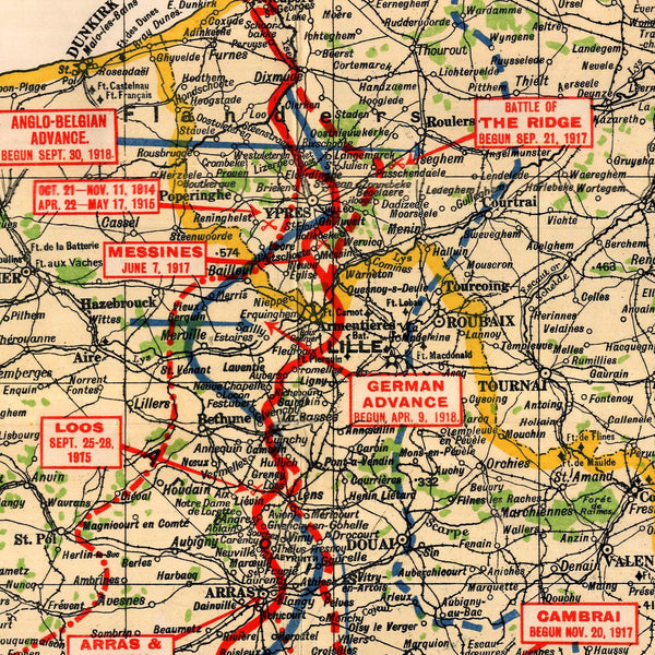 Europe, 1914-1918, Western Front, Vintage WWI Map