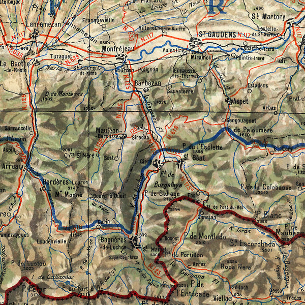 Pyrenees, 1943, France Spain Border, WWII Cloth Map