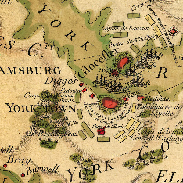 Yorktown, 1781, French Naval Plan (I), Revolutionary War Map