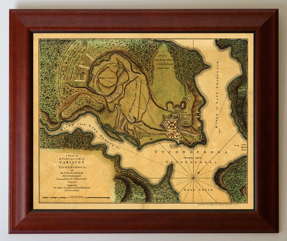 Ticonderoga, NY, Fort Carillon, 1758 Map, Framed