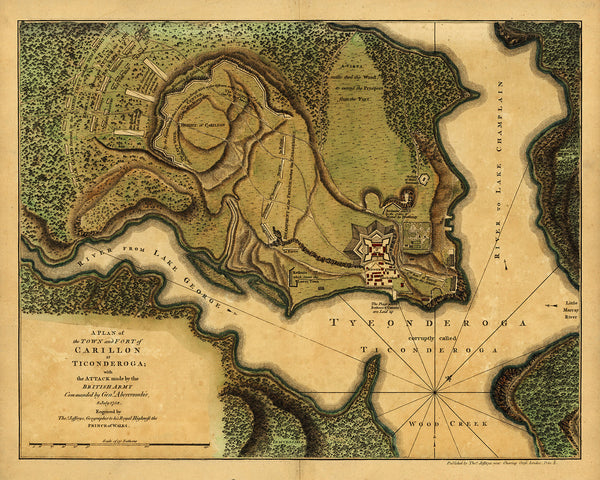 New York, 1758, Ticonderoga, Fort Carillon, French & Indian War Map