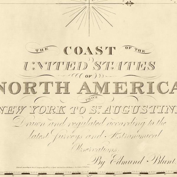 U.S. East Coast, 1827, New York to Florida, Nautical Chart
