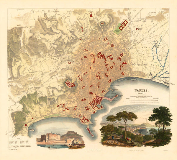 Naples, 1835, Napoli, S.D.U.K. Antique Map