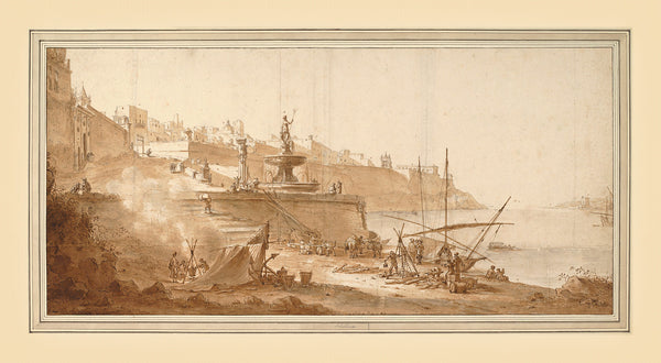 Malta, 1664, Valletta Harbour, Fontana Nuova, Schellinks, Drawing, Fine Art Print