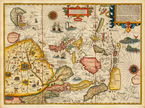 Asia, 1596, Southeast Asia, Far East, China, Japan, Linschoten Map